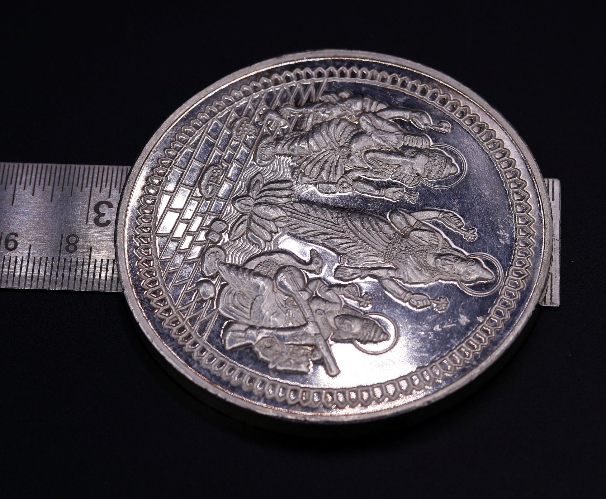 999 solid silver amazing Indian idol lord Ganesha laxmi and sarashwati print 200 grams coin amazing gifting and collcetible coin sst03 - TRIBAL ORNAMENTS