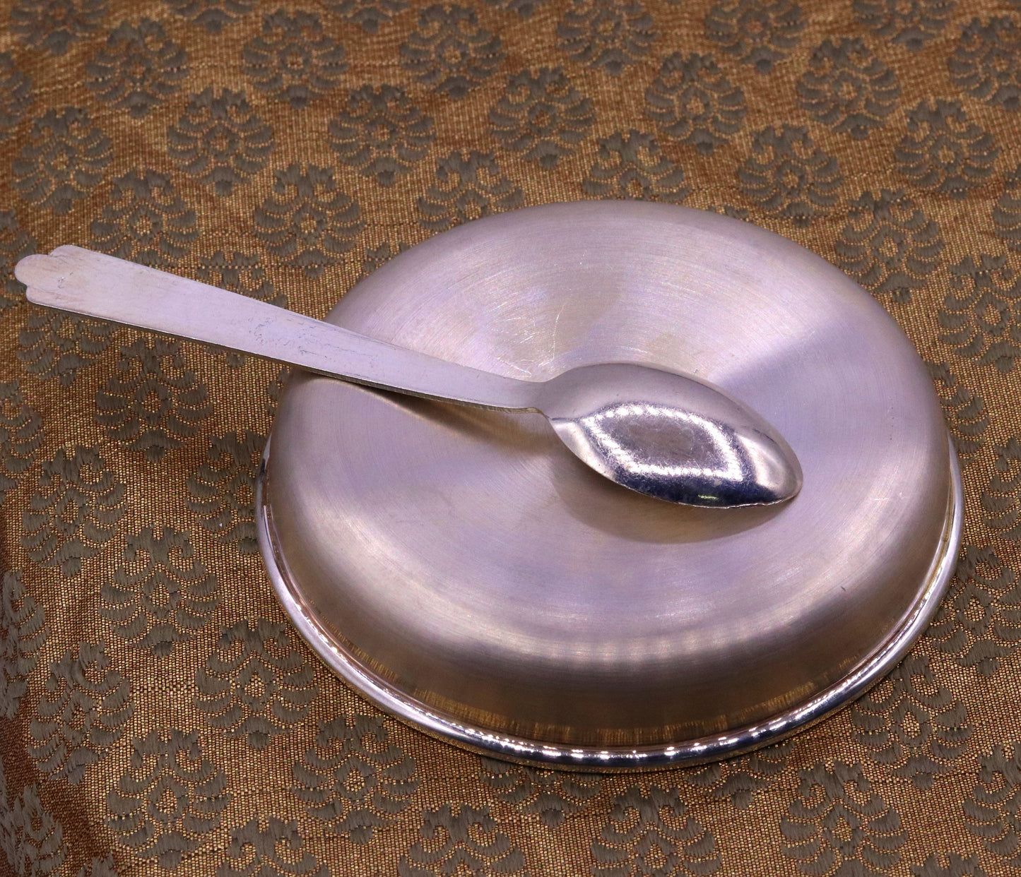 999 sterling silver handmade silver plate tray and spoon set, silver baby vessels set , silver vessels , silver utensils from india sv04 - TRIBAL ORNAMENTS