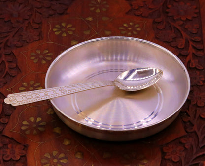 999 sterling silver handmade silver plate tray and spoon set, silver baby vessels set , silver vessels , silver utensils from india sv04 - TRIBAL ORNAMENTS