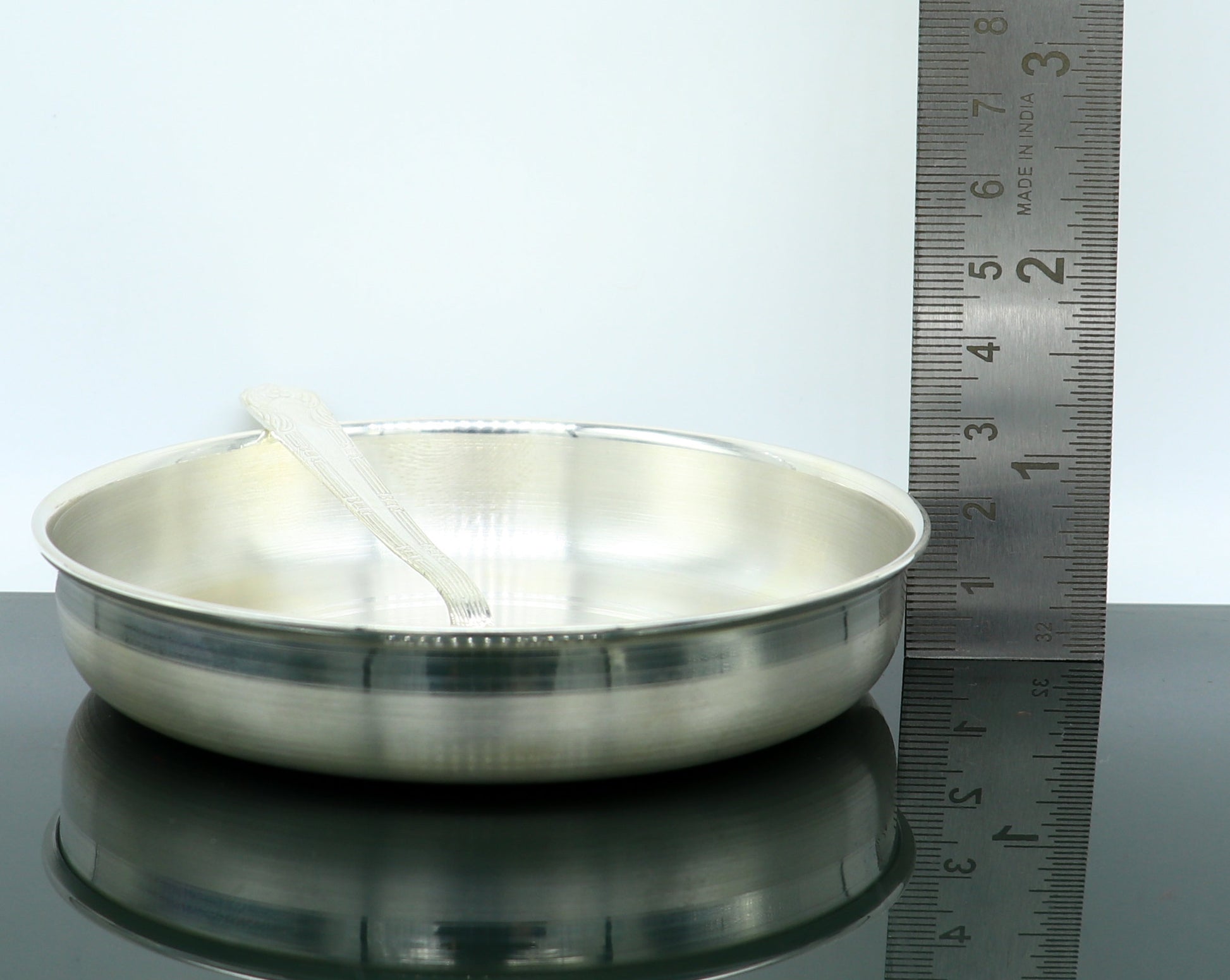 999 sterling silver handmade silver plate tray with spoon, silver baby utensil set , silver baby food tray , silver utensils  india sv152 - TRIBAL ORNAMENTS