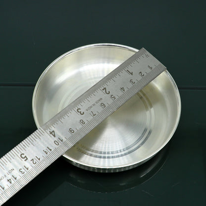 999 sterling silver handmade silver plate tray with spoon, silver baby utensil set , silver baby food tray , silver utensils  india sv152 - TRIBAL ORNAMENTS