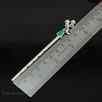 9cm long sterling silver handmade Peacock design Krishna flute, silver Bansuri, Baby Gopala flute, little krishna flute puja art su581 - TRIBAL ORNAMENTS