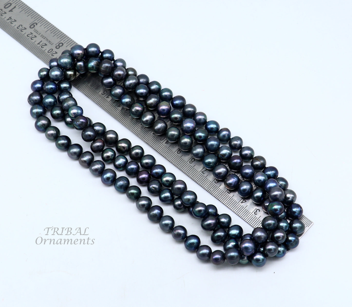 Dark gray 9mm freshwater pearl beaded necklace chain, 48 inches long, with bright shining beads, perfect for bridal or groom jewelry.