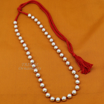 Sterling silver 9mm beaded necklace by TRIBAL ORNAMENTS with colorful wax beads, ideal for cultural brides and tribal jewelry sets.