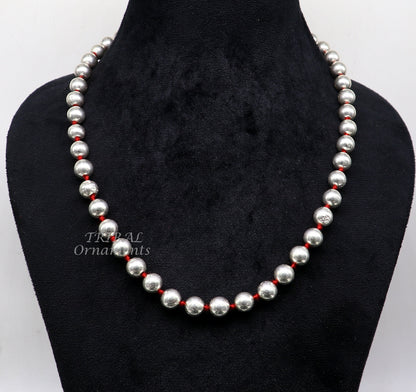 Sterling silver 9mm beaded necklace with customizable wax beads, tribal-inspired jewelry set for brides and cultural gifting.