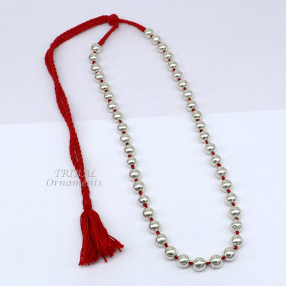 Sterling silver 9mm beaded tribal necklace by TRIBAL ORNAMENTS, featuring customized wax beads with cultural and bridal style.