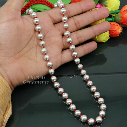 Sterling silver 9mm wax beaded tribal necklace from TRIBAL ORNAMENTS, featuring customized cultural design for brides and gifting.