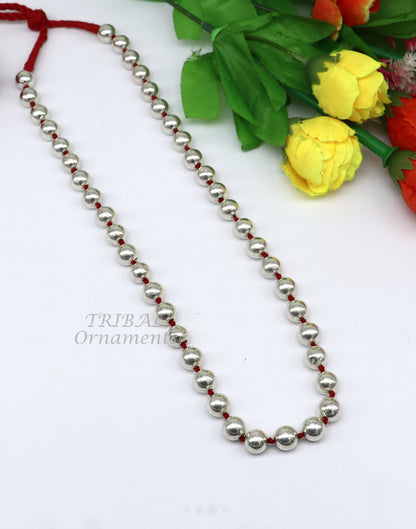 Sterling silver 9mm wax beaded necklace by TRIBAL ORNAMENTS, featuring customized tribal-style jewelry for cultural brides.