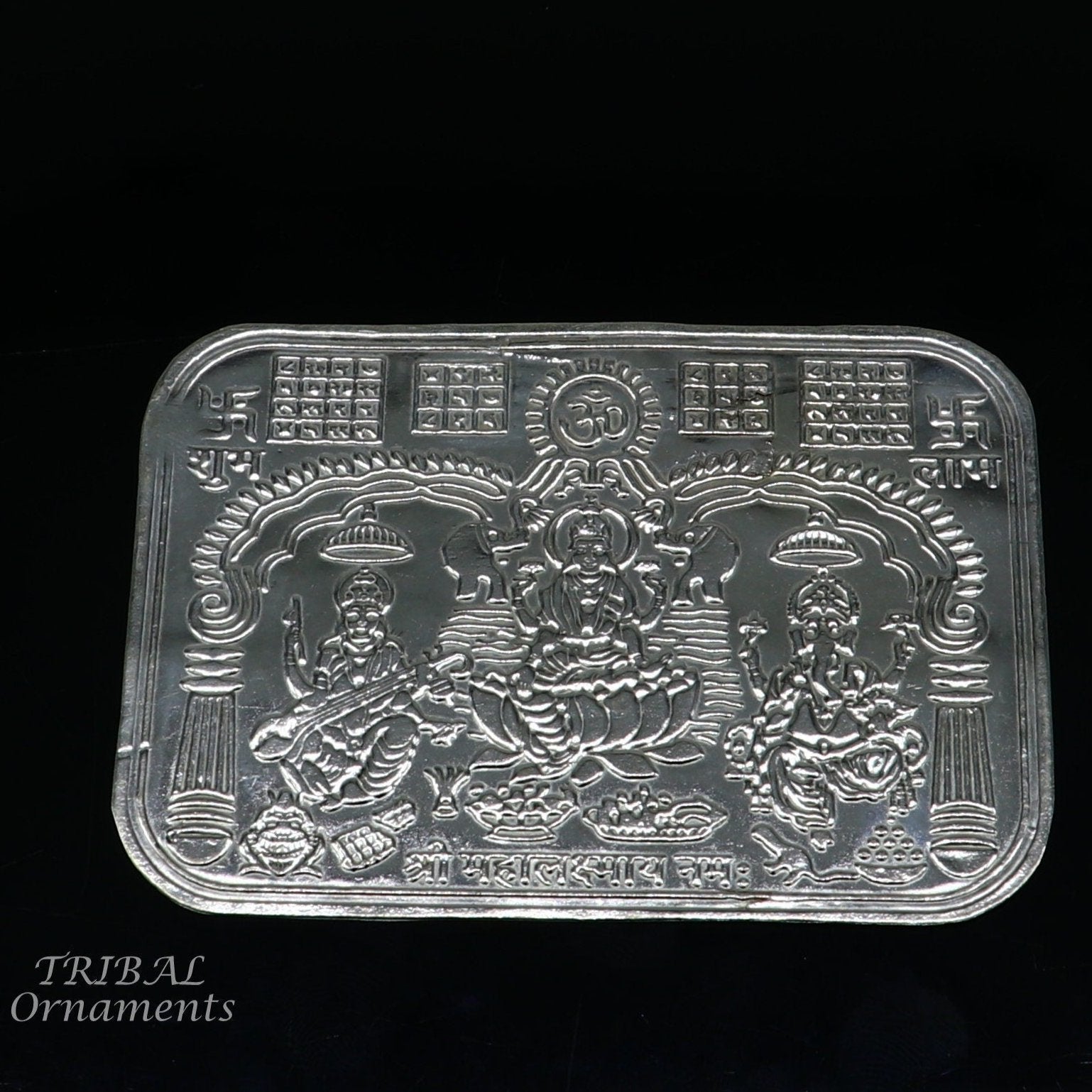9x6.3 cm 925 sterling silver handmade Shree lakshmi frame Ganesha and Sarashwati  silver holy divine article for wealth and prosperity su847 - TRIBAL ORNAMENTS