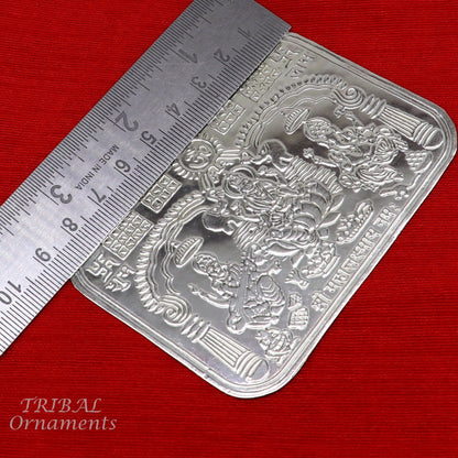 925 sterling silver handmade Shree Lakshmi, Ganesha, and Saraswati divine frame for wealth and prosperity, crafted by Tribal Ornaments.