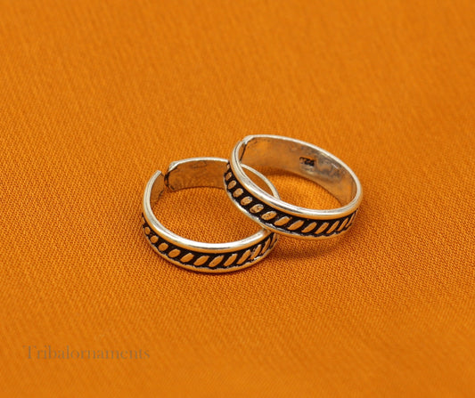 Adjustable 92.5 sterling silver excellent vintage design handmade toe ring, toe band modern women's brides jewelry from india toer111 - TRIBAL ORNAMENTS