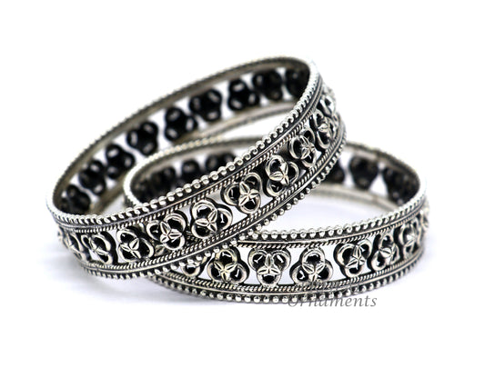 Amazing 925 sterling silver flower design unique style handmade bangle bracelet best brides collection wedding ethnic tribal jewelry  nba336 - TRIBAL ORNAMENTS