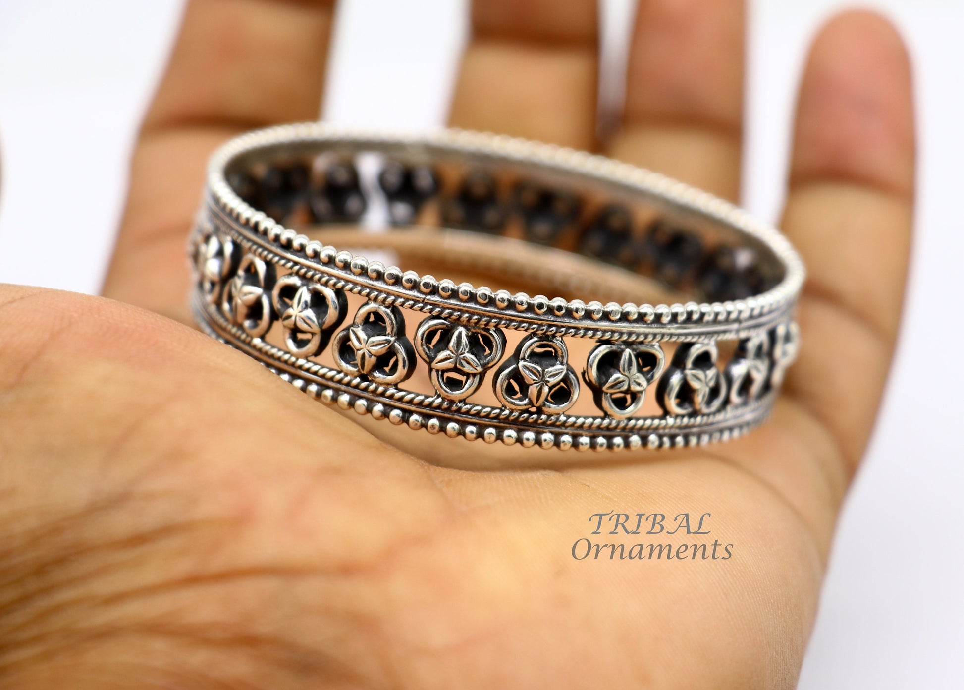 Amazing 925 sterling silver flower design unique style handmade bangle bracelet best brides collection wedding ethnic tribal jewelry  nba336 - TRIBAL ORNAMENTS