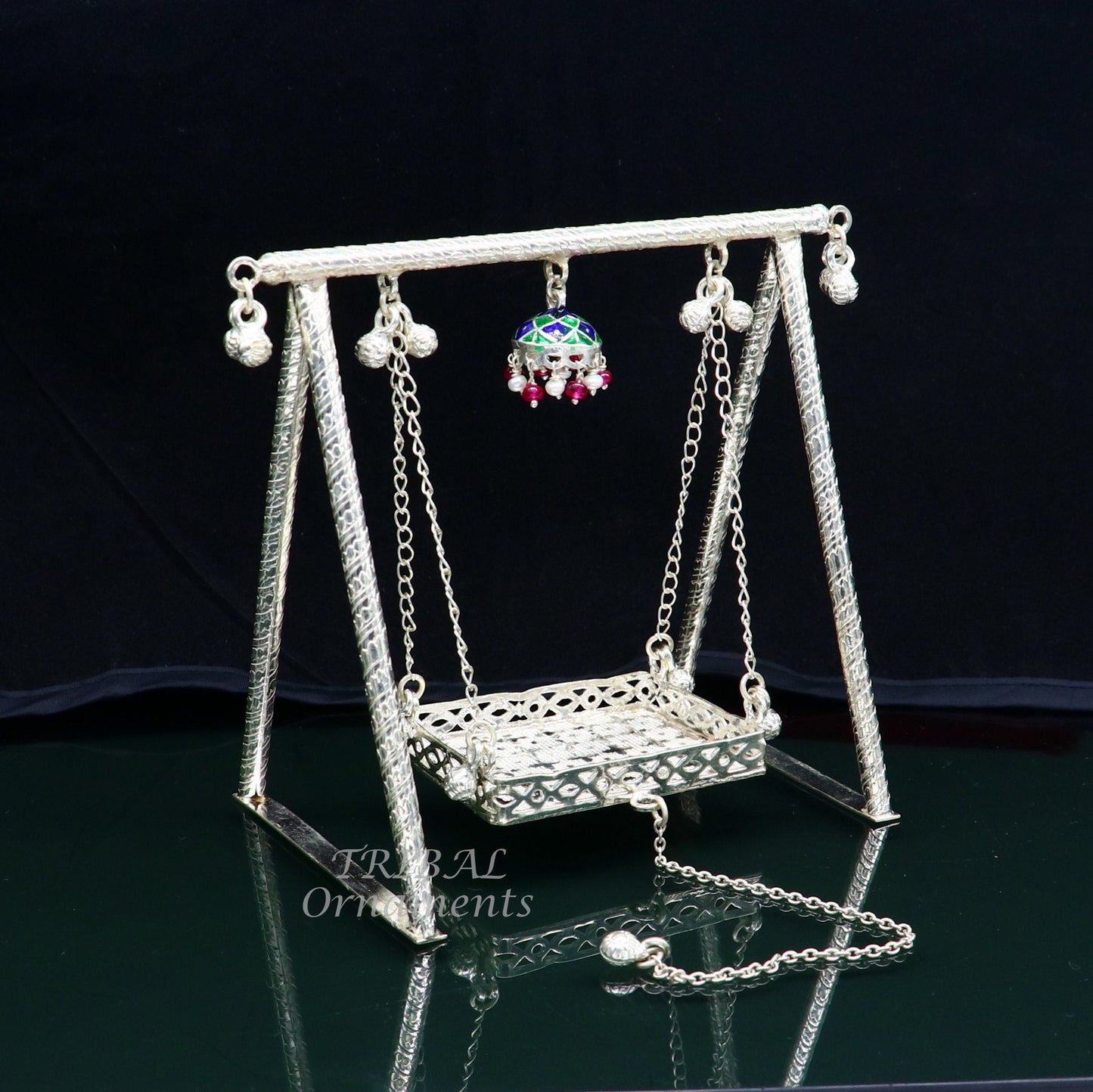 Amazing crafted sterling silver Laddu Gopala jhula, little Krishna swing, krishan palana, silver jhula, laddu gopal swing, silver art su822 - TRIBAL ORNAMENTS