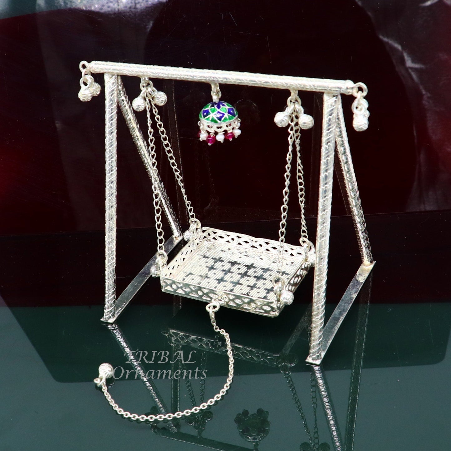 Amazing crafted sterling silver Laddu Gopala jhula, little Krishna swing, krishan palana, silver jhula, laddu gopal swing, silver art su822 - TRIBAL ORNAMENTS