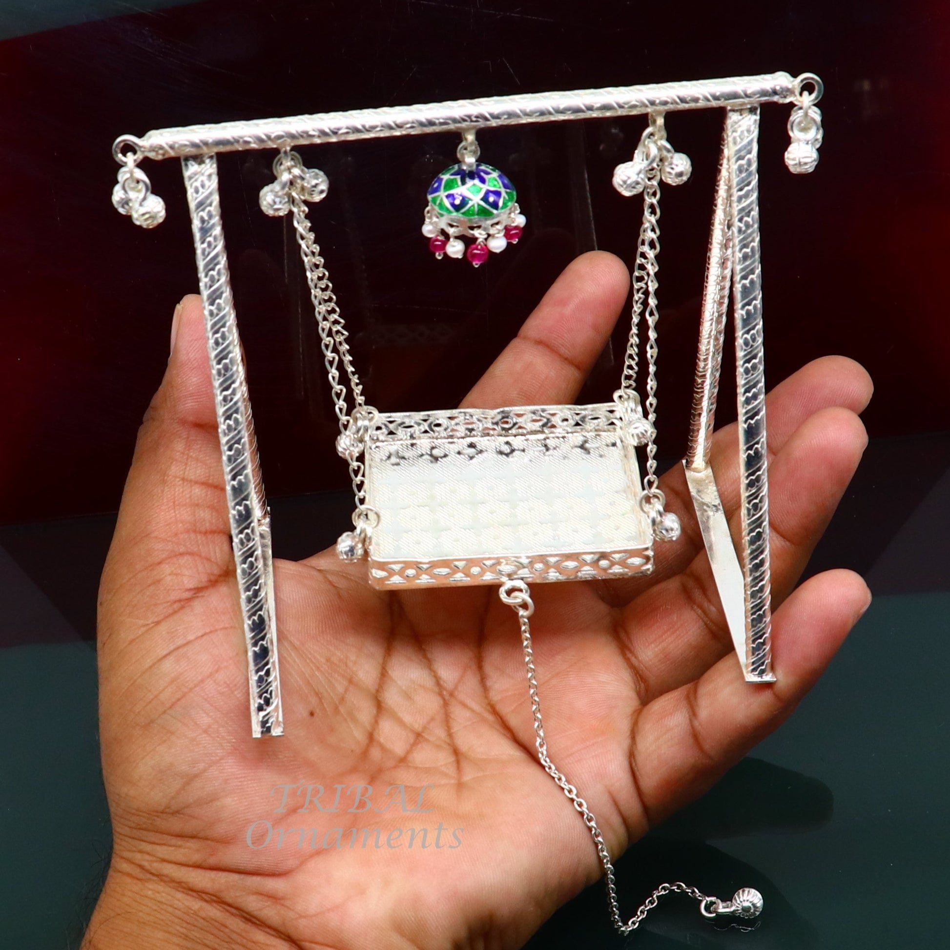 Amazing crafted sterling silver Laddu Gopala jhula, little Krishna swing, krishan palana, silver jhula, laddu gopal swing, silver art su822 - TRIBAL ORNAMENTS