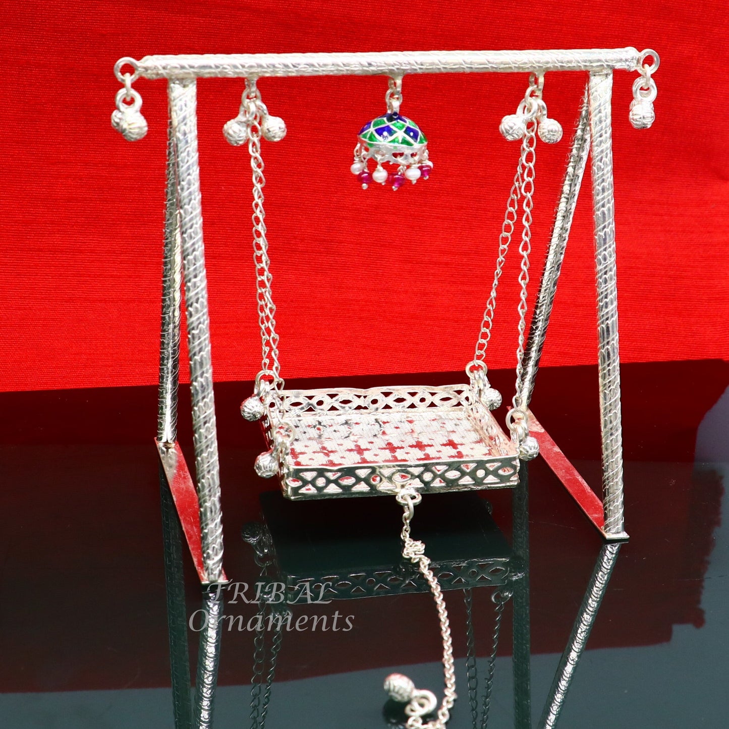 Amazing crafted sterling silver Laddu Gopala jhula, little Krishna swing, krishan palana, silver jhula, laddu gopal swing, silver art su822 - TRIBAL ORNAMENTS