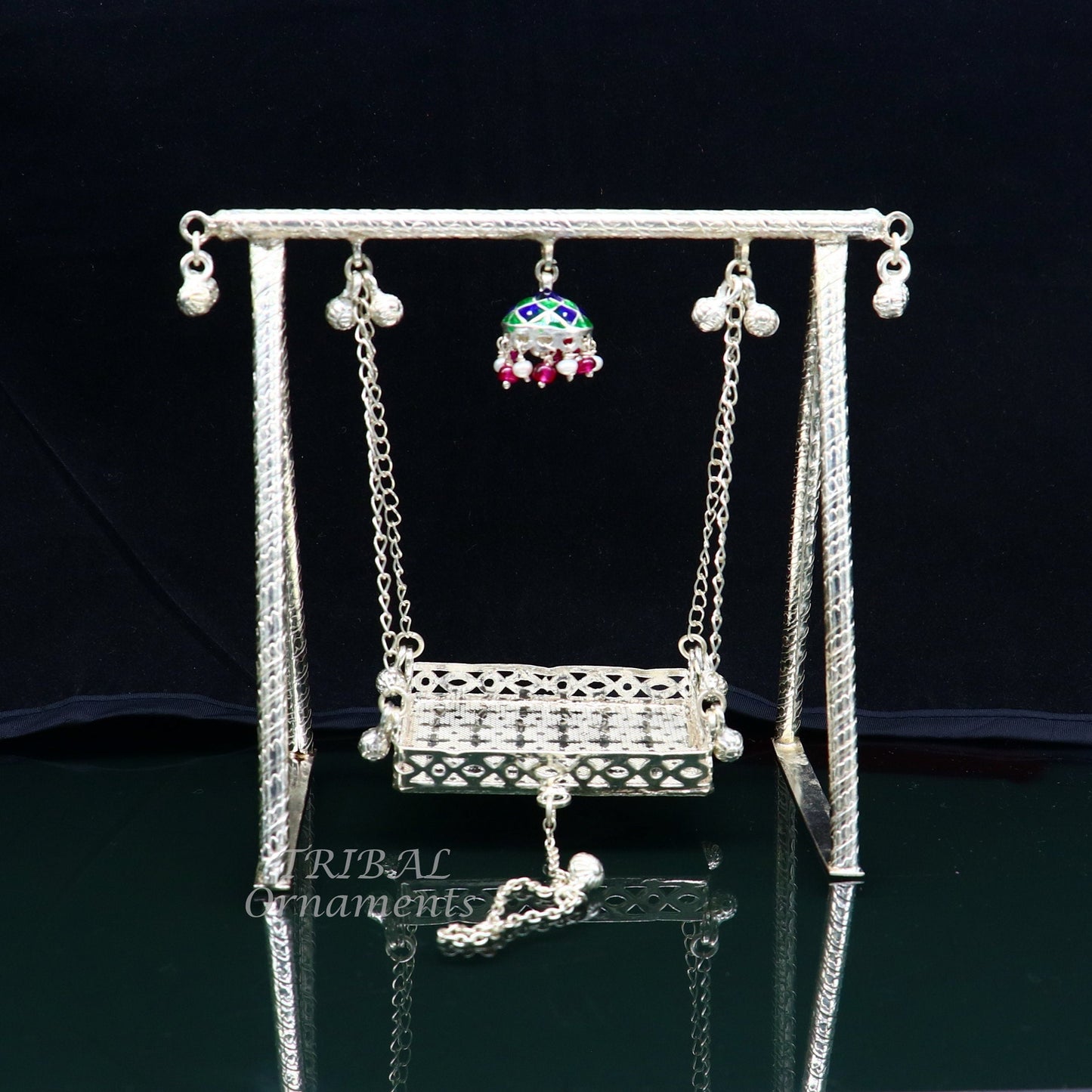 Amazing crafted sterling silver Laddu Gopala jhula, little Krishna swing, krishan palana, silver jhula, laddu gopal swing, silver art su822 - TRIBAL ORNAMENTS