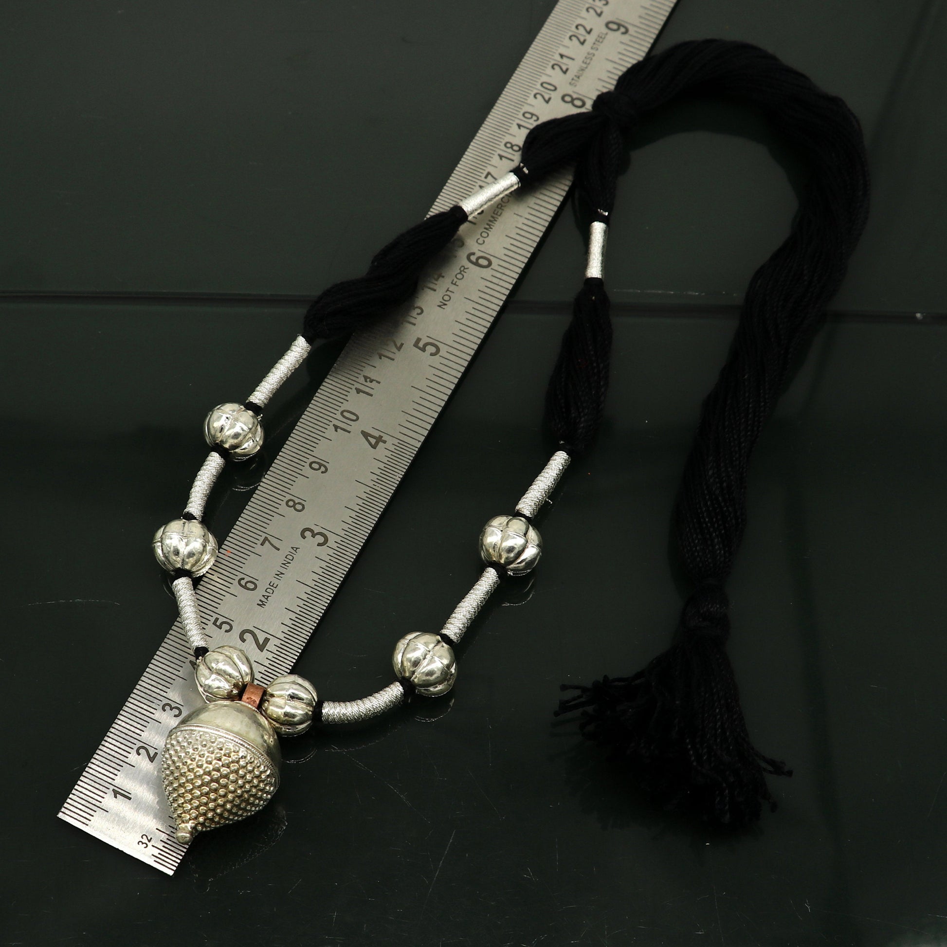 Amazing customized vintage style Sterling silver beads with Black thread charm necklace, wedding choker tribal adjustable jewelry set189 - TRIBAL ORNAMENTS