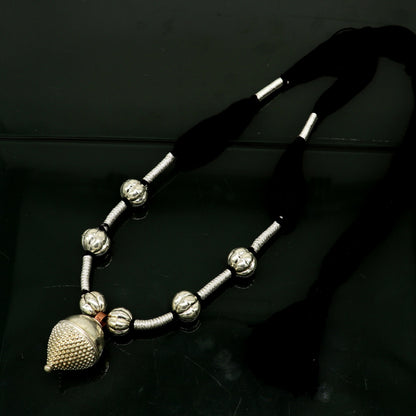 Amazing customized vintage style Sterling silver beads with Black thread charm necklace, wedding choker tribal adjustable jewelry set189 - TRIBAL ORNAMENTS