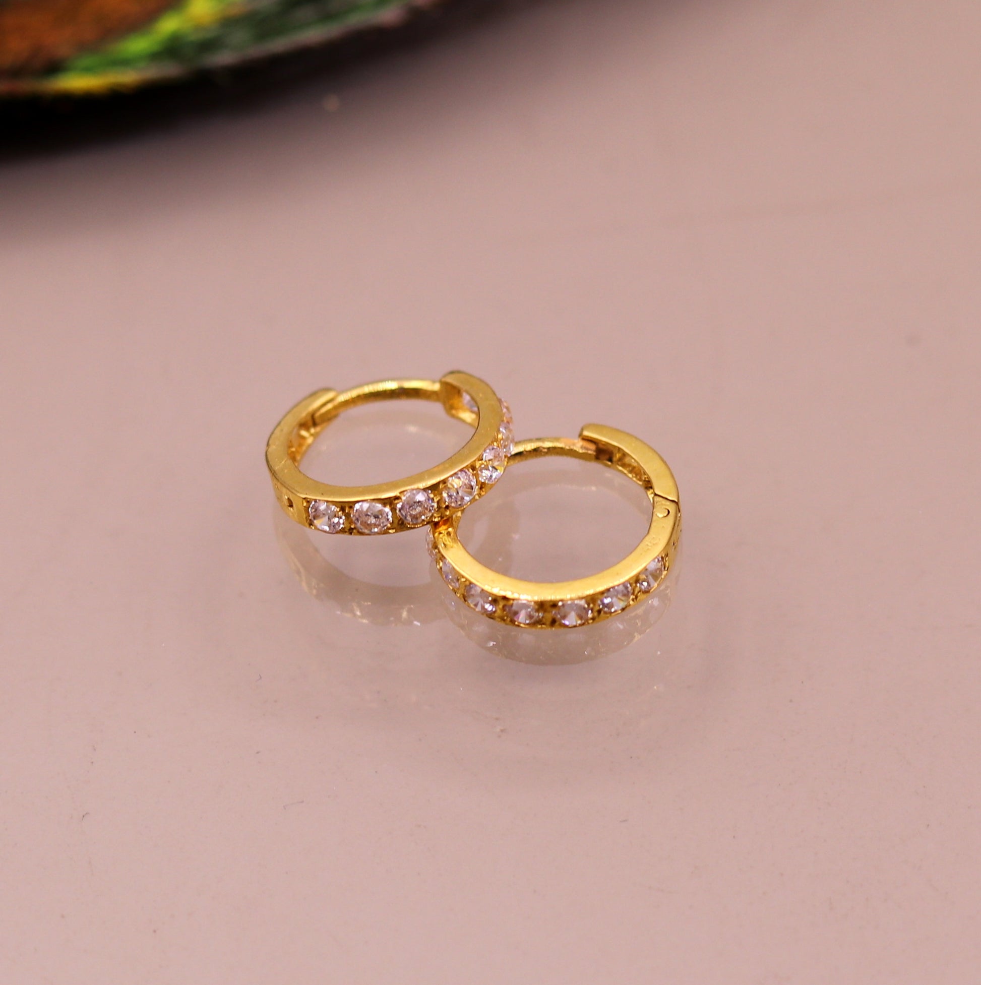Amazing cz stone jadau 18kt solid gold handmade gorgeous earrings hoops jewelry belly dance tribal bali jewelry from India ho30 - TRIBAL ORNAMENTS
