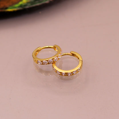 Amazing cz stone jadau 18kt solid gold handmade gorgeous earrings hoops jewelry belly dance tribal bali jewelry from India ho30 - TRIBAL ORNAMENTS