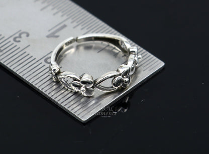 Sterling silver toe ring with intricate tribal design, perfect for brides and ethnic wedding jewelry by TRIBAL ORNAMENTS.