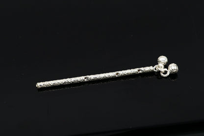 Handmade sterling silver Krishna flute idol with intricate design, featuring a silver bansuri and puja art, crafted by Tribal Ornaments.