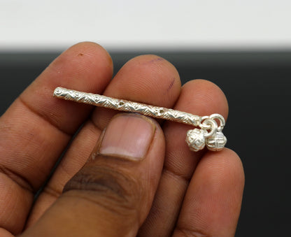 Handmade solid sterling silver Krishna flute with intricate design, suitable for puja and spiritual decor, crafted by Tribal Ornaments.