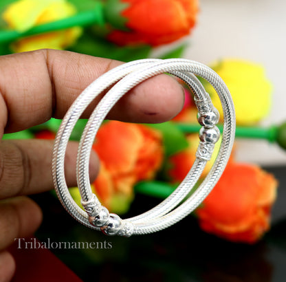 Sterling silver bangle bracelet with tribal design, customized jewelry by TRIBAL ORNAMENTS, traditional tribal kada bracelet.