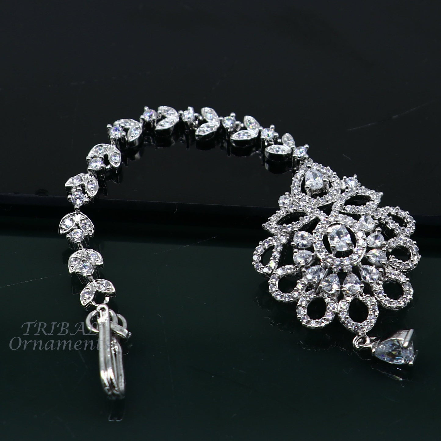 Amazing floral design fancy 925 sterling silver head jewelry Brides Mang Tika, excellent wedding party cubic zircon stone jewelry MT09 - TRIBAL ORNAMENTS