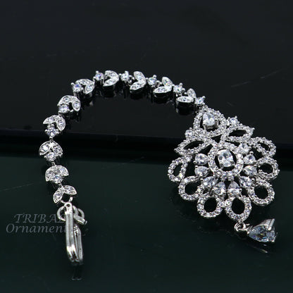 Amazing floral design fancy 925 sterling silver head jewelry Brides Mang Tika, excellent wedding party cubic zircon stone jewelry MT09 - TRIBAL ORNAMENTS