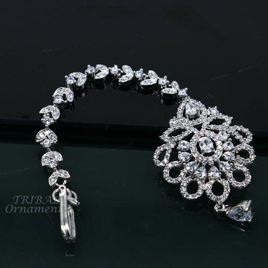 Amazing floral design fancy 925 sterling silver head jewelry Brides Mang Tika, excellent wedding party cubic zircon stone jewelry MT09 - TRIBAL ORNAMENTS