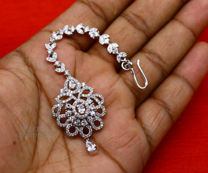 Amazing floral design fancy 925 sterling silver head jewelry Brides Mang Tika, excellent wedding party cubic zircon stone jewelry MT09 - TRIBAL ORNAMENTS