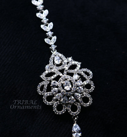 Amazing floral design fancy 925 sterling silver head jewelry Brides Mang Tika, excellent wedding party cubic zircon stone jewelry MT09 - TRIBAL ORNAMENTS