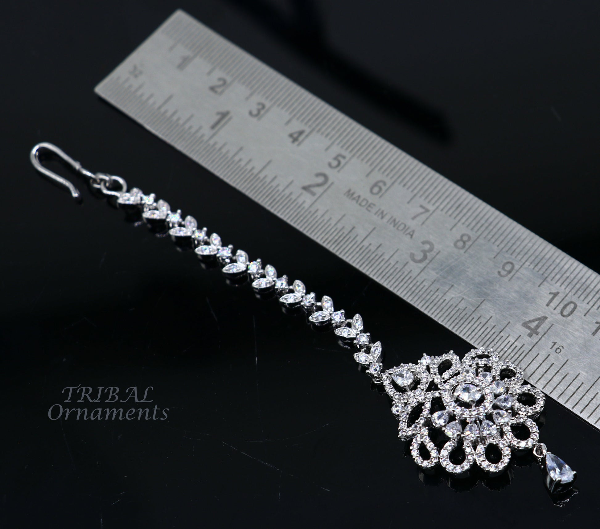 Amazing floral design fancy 925 sterling silver head jewelry Brides Mang Tika, excellent wedding party cubic zircon stone jewelry MT09 - TRIBAL ORNAMENTS