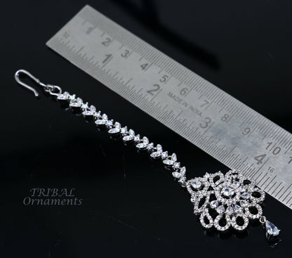 Amazing floral design fancy 925 sterling silver head jewelry Brides Mang Tika, excellent wedding party cubic zircon stone jewelry MT09 - TRIBAL ORNAMENTS