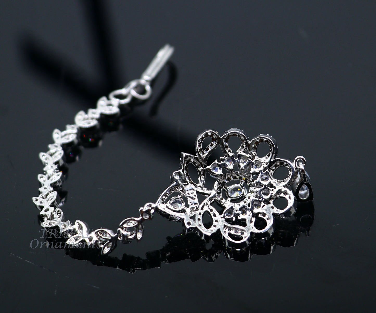 Amazing floral design fancy 925 sterling silver head jewelry Brides Mang Tika, excellent wedding party cubic zircon stone jewelry MT09 - TRIBAL ORNAMENTS