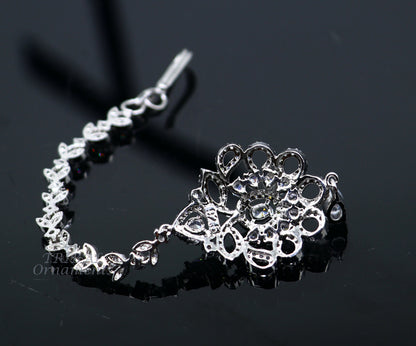 Amazing floral design fancy 925 sterling silver head jewelry Brides Mang Tika, excellent wedding party cubic zircon stone jewelry MT09 - TRIBAL ORNAMENTS