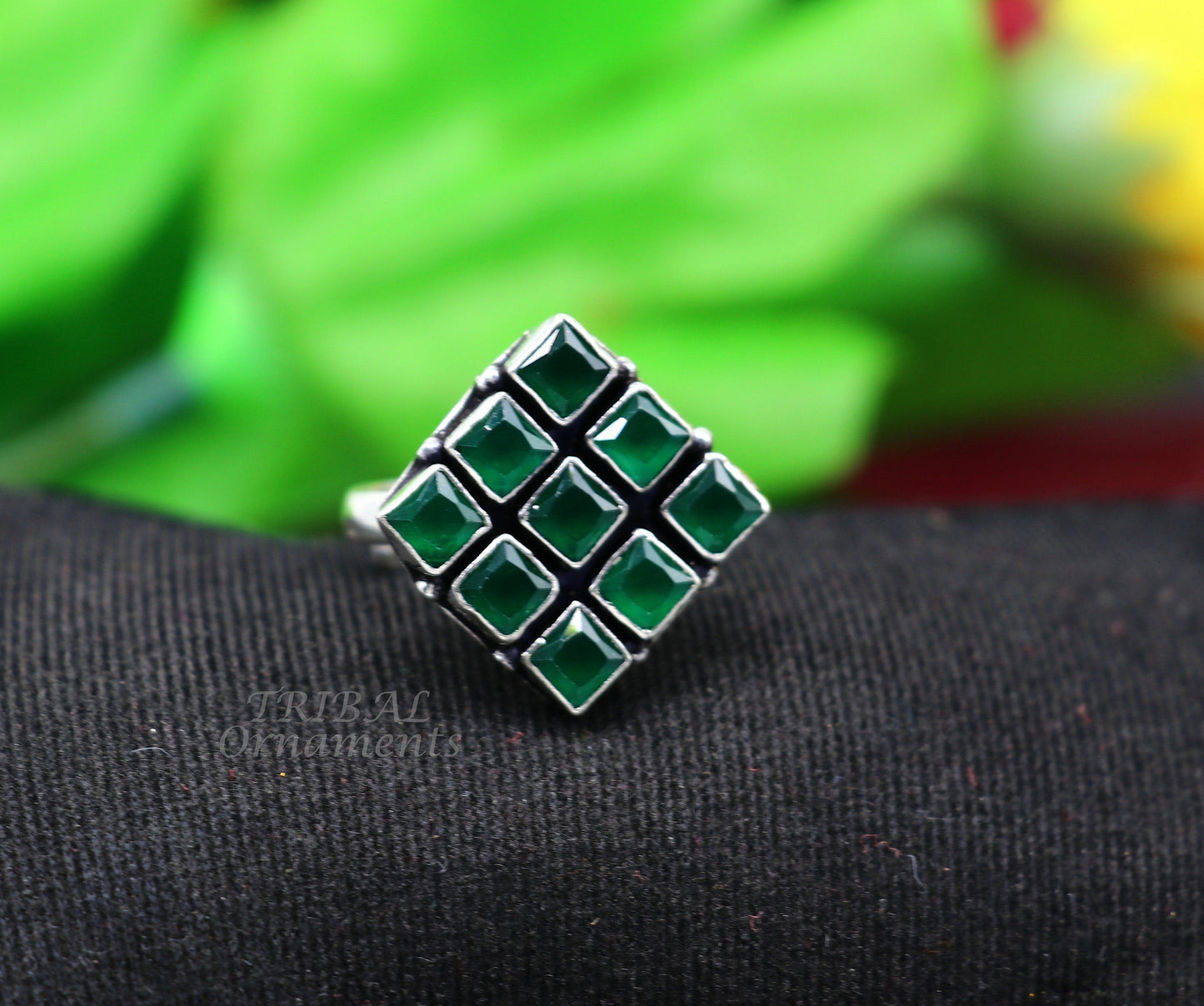 Amazing green stone Modern cultural fashionable 925 sterling silver adjustable ring, best gift for her/girls, charming jewelry india sr352 - TRIBAL ORNAMENTS