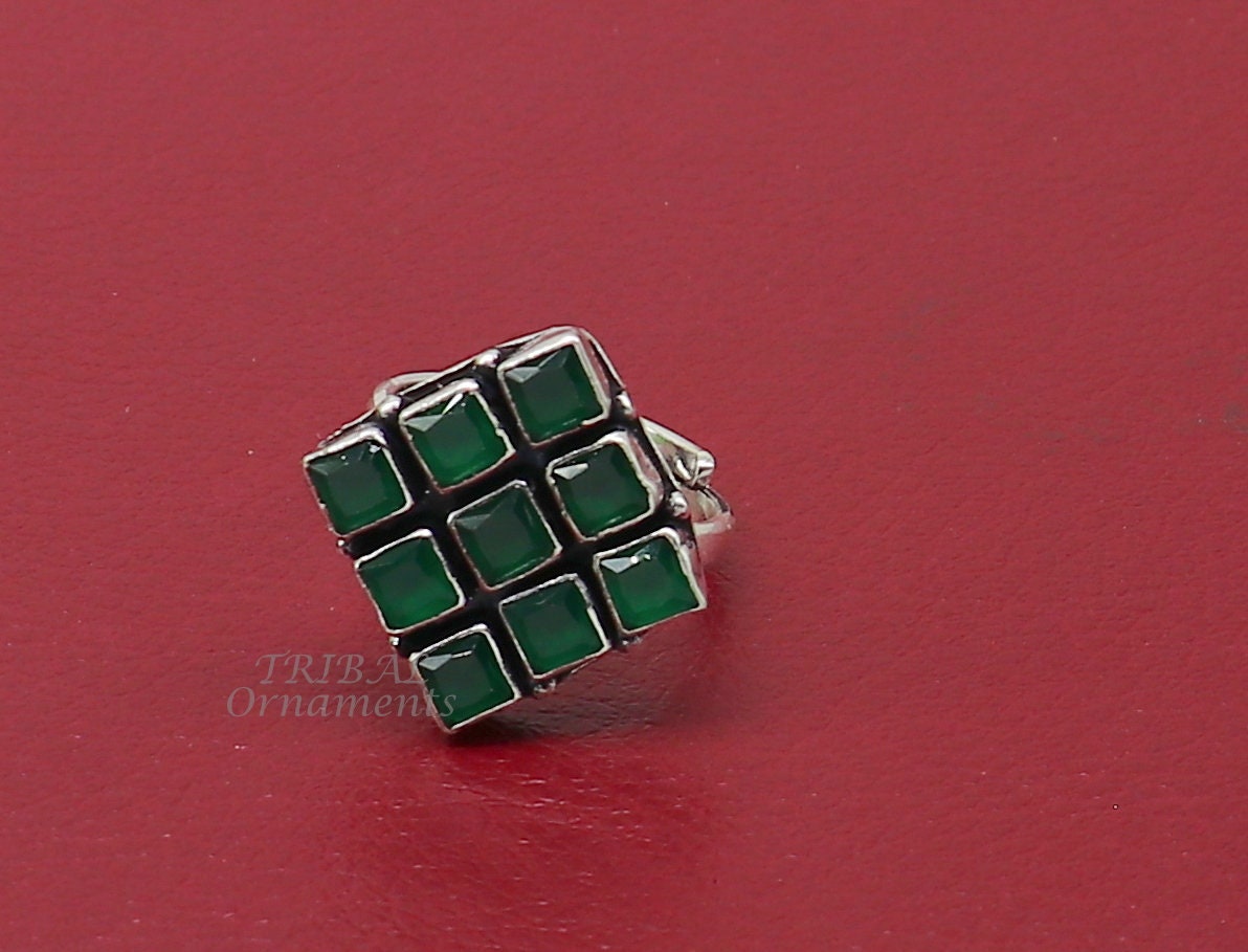 Amazing green stone Modern cultural fashionable 925 sterling silver adjustable ring, best gift for her/girls, charming jewelry india sr352 - TRIBAL ORNAMENTS