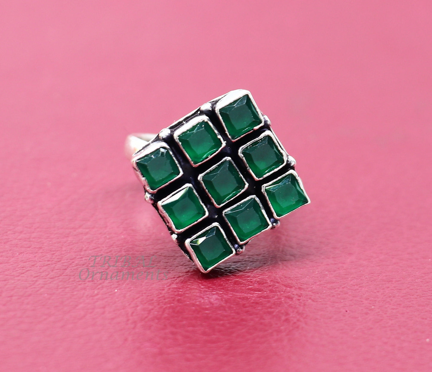 Amazing green stone Modern cultural fashionable 925 sterling silver adjustable ring, best gift for her/girls, charming jewelry india sr352 - TRIBAL ORNAMENTS