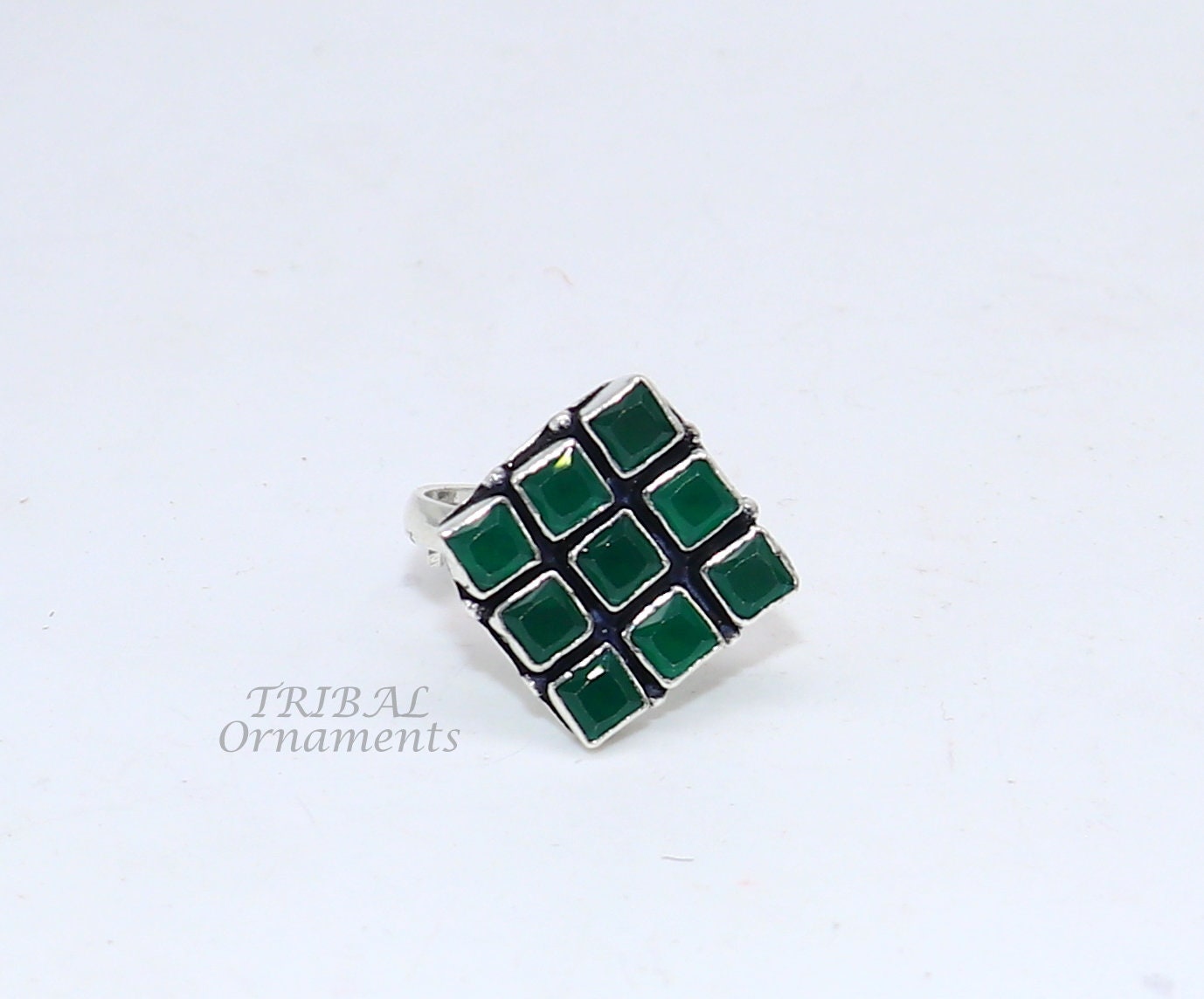 Amazing green stone Modern cultural fashionable 925 sterling silver adjustable ring, best gift for her/girls, charming jewelry india sr352 - TRIBAL ORNAMENTS