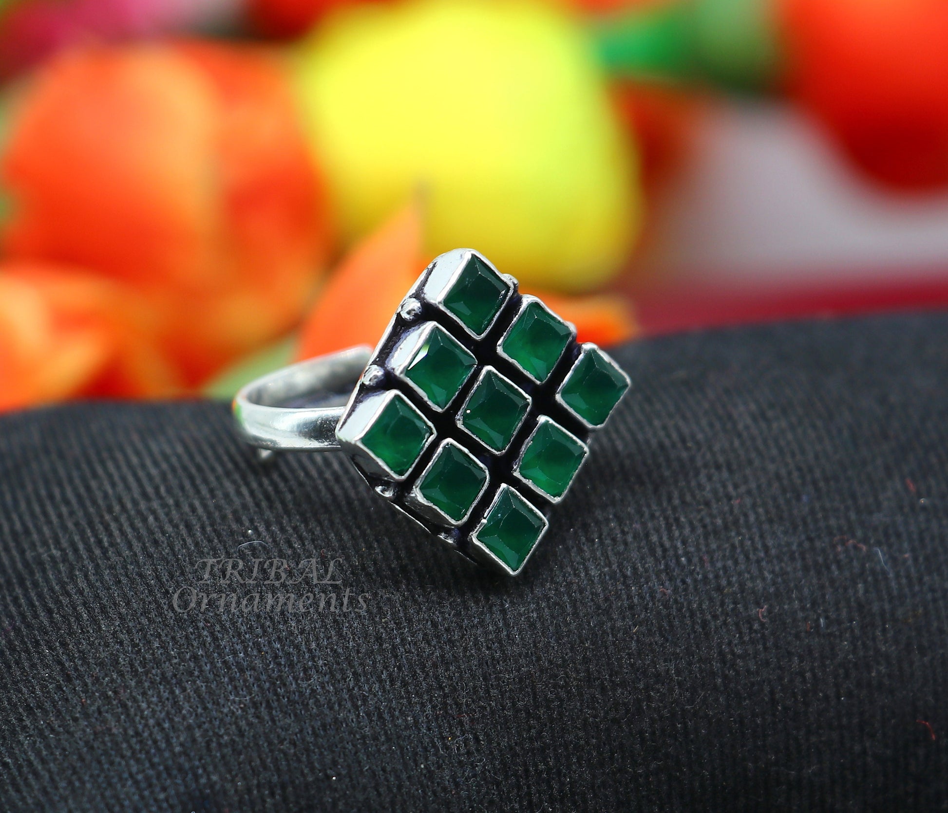 Amazing green stone Modern cultural fashionable 925 sterling silver adjustable ring, best gift for her/girls, charming jewelry india sr352 - TRIBAL ORNAMENTS