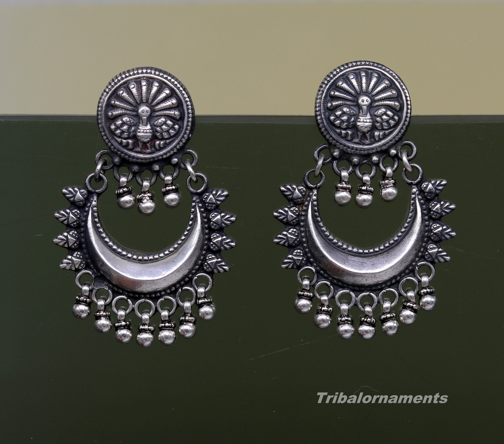 Amazing Handcrafted vintage peacock and moon design 925 sterling silver gorgeous stud earring ,drop dangle excellent customized earring s851 - TRIBAL ORNAMENTS