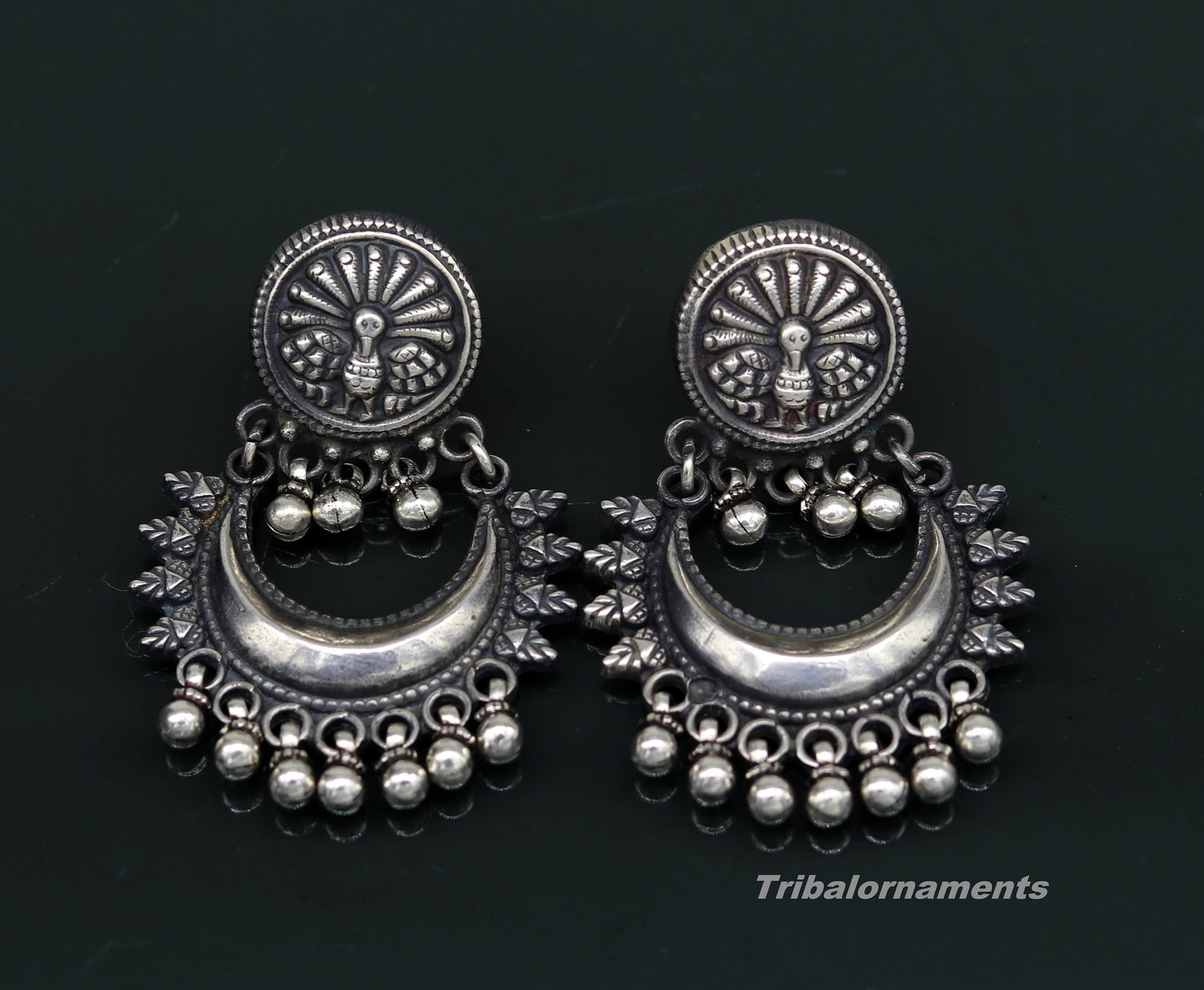 Amazing Handcrafted vintage peacock and moon design 925 sterling silver gorgeous stud earring ,drop dangle excellent customized earring s851 - TRIBAL ORNAMENTS