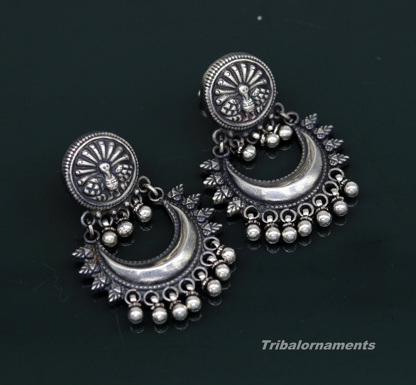 Amazing Handcrafted vintage peacock and moon design 925 sterling silver gorgeous stud earring ,drop dangle excellent customized earring s851 - TRIBAL ORNAMENTS