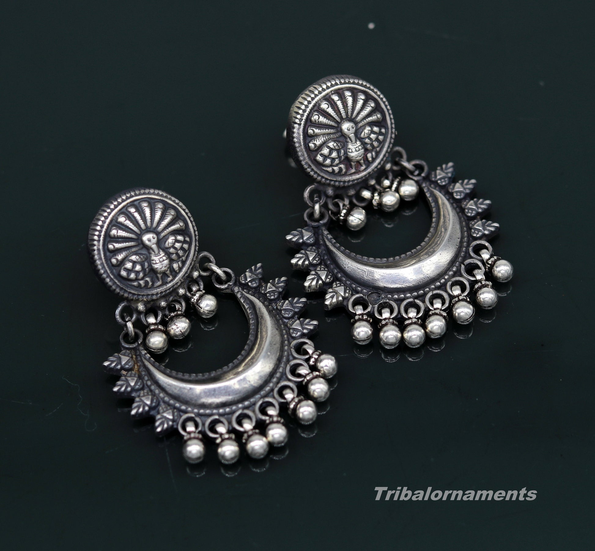 Amazing Handcrafted vintage peacock and moon design 925 sterling silver gorgeous stud earring ,drop dangle excellent customized earring s851 - TRIBAL ORNAMENTS