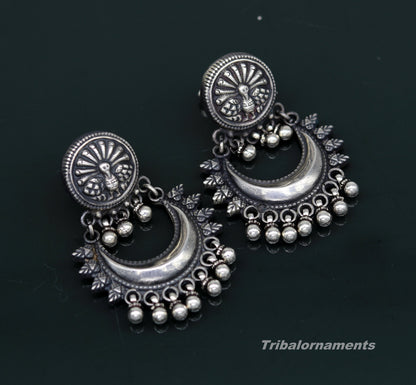 Amazing Handcrafted vintage peacock and moon design 925 sterling silver gorgeous stud earring ,drop dangle excellent customized earring s851 - TRIBAL ORNAMENTS