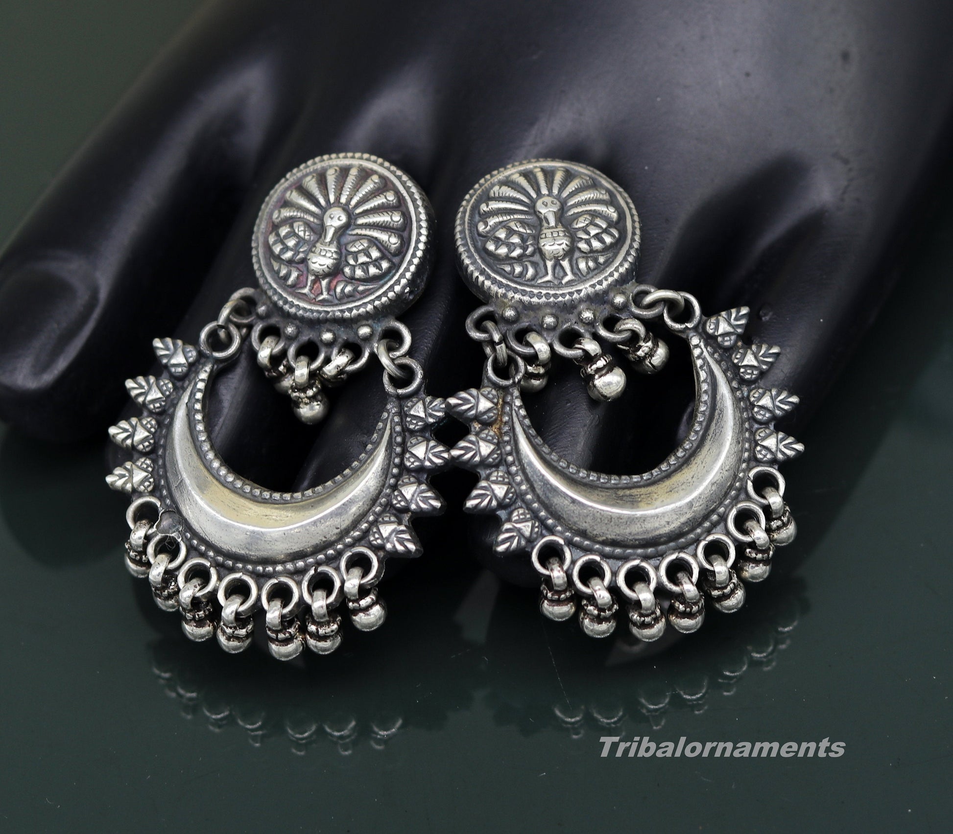 Amazing Handcrafted vintage peacock and moon design 925 sterling silver gorgeous stud earring ,drop dangle excellent customized earring s851 - TRIBAL ORNAMENTS